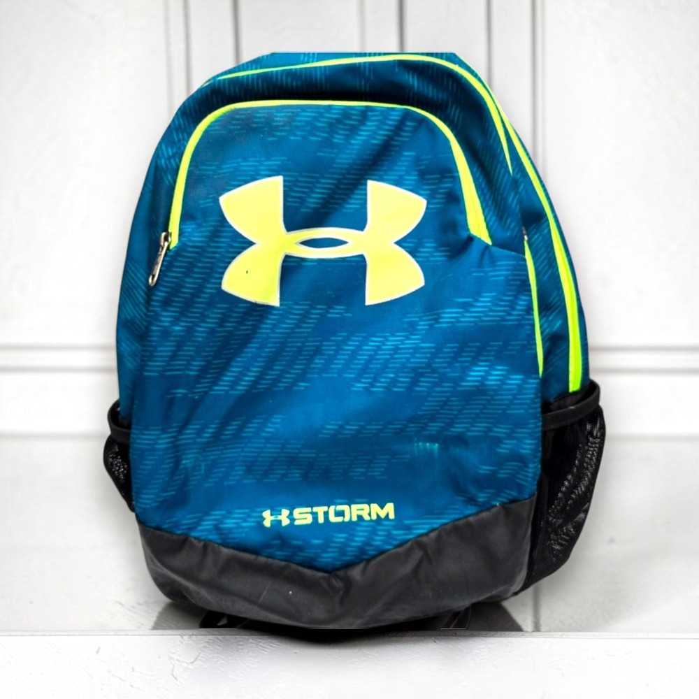 Under Armour UA Storm Backpack Blue Camo Neon Green School Laptop Gym Bag